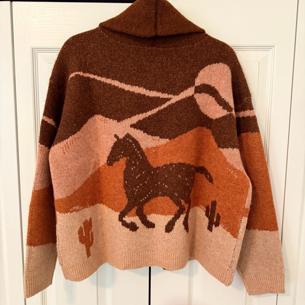Lucky Brand Long Sleeve Horse Shawl Cardigan Large NWT - Picture 5 of 7